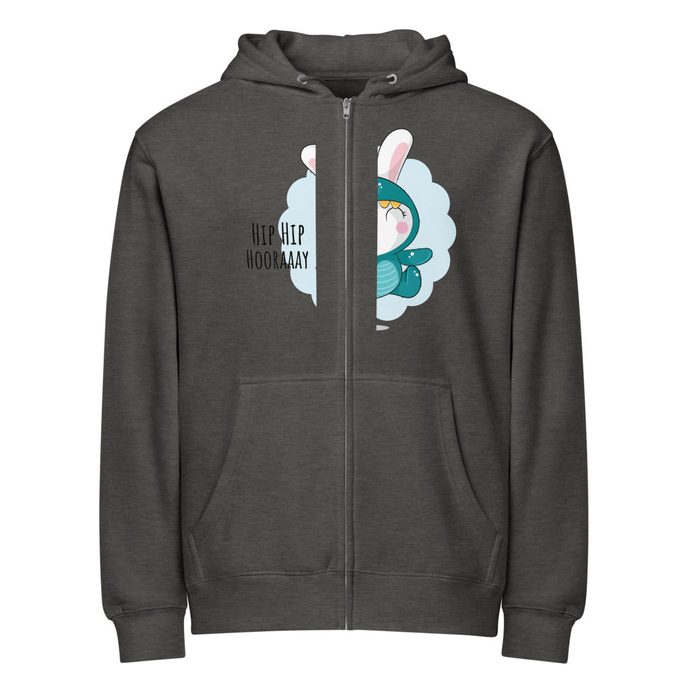 Green rabbit - HIP HIP HOORAAAY | Unisex Premium Full Zip Hoodie | Lane Seven LS14003