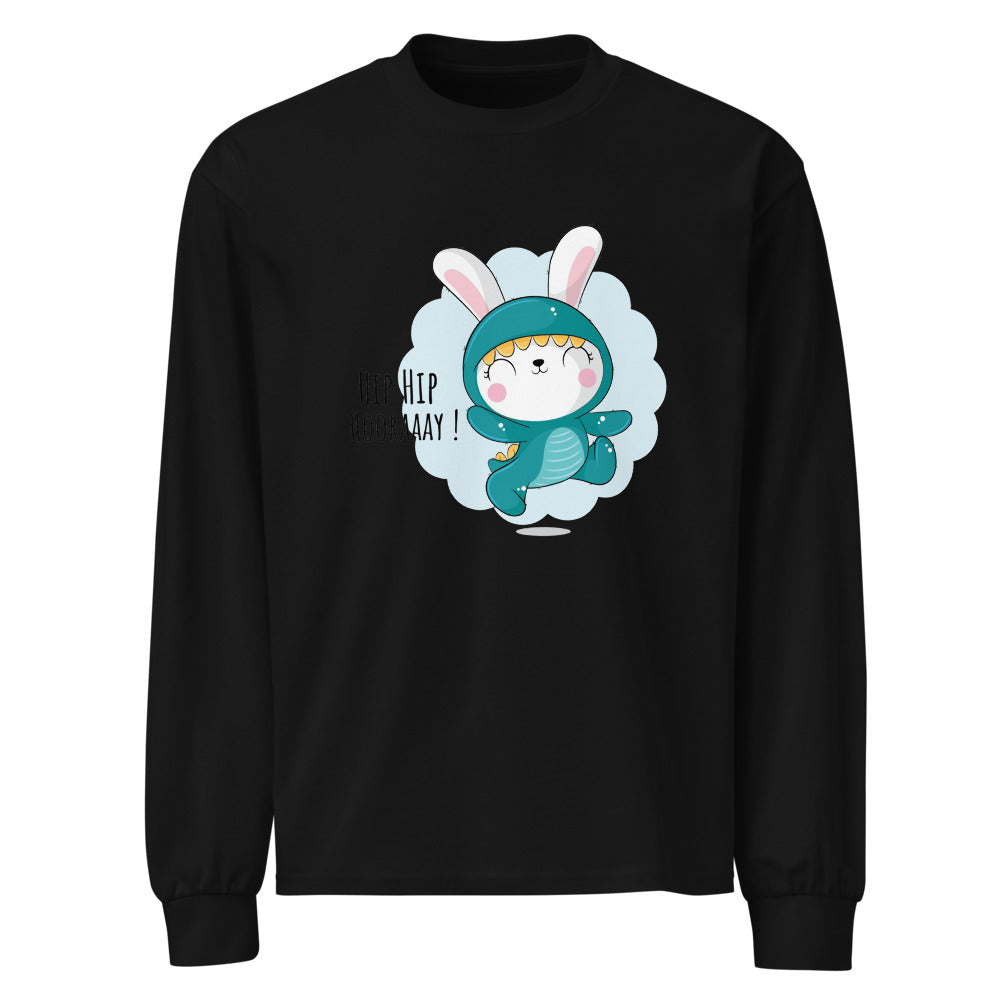 Green rabbit - HIP HIP HOORAAAY | Unisex Premium Heavyweight Long Sleeve Shirt | AS Colour 5081