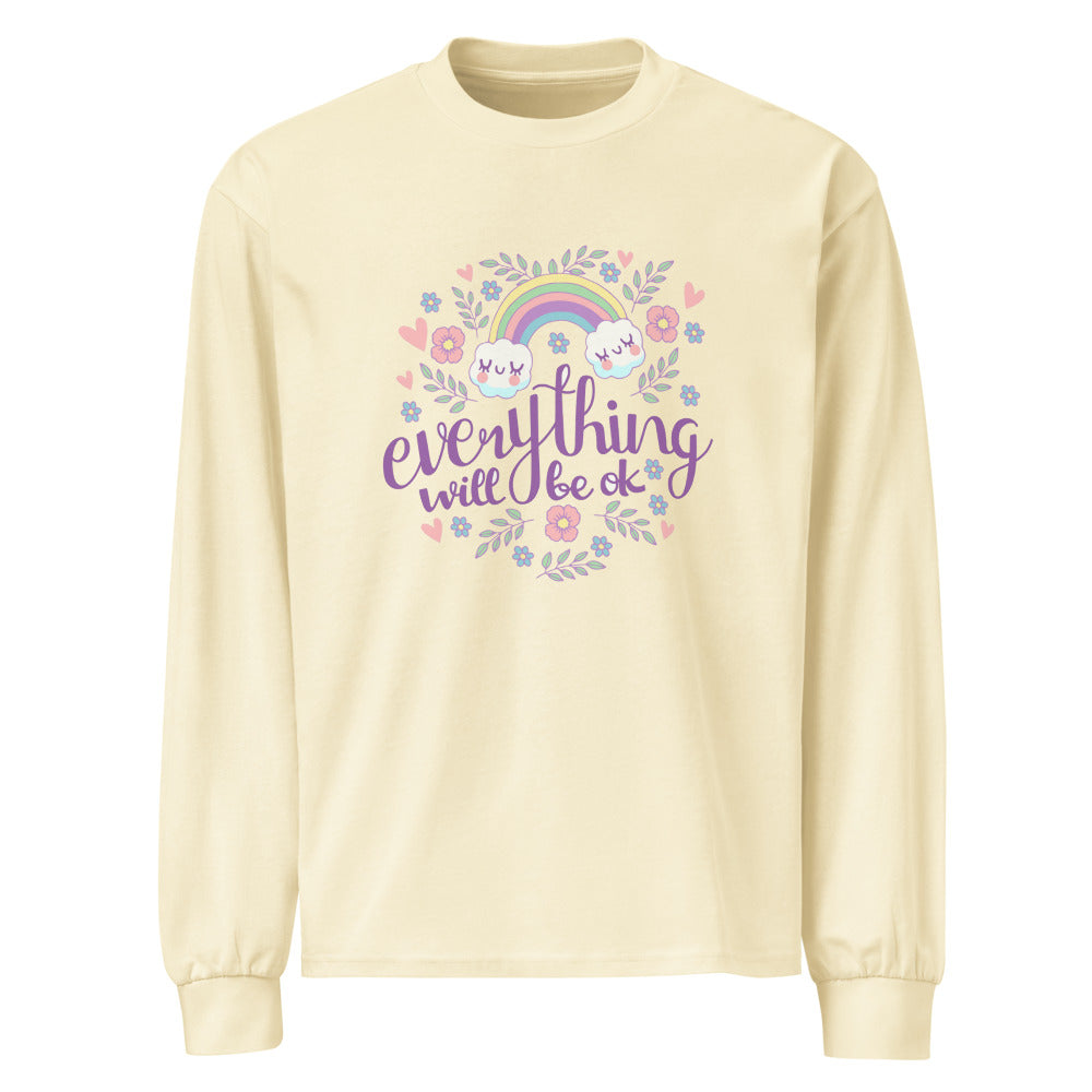 Rainbow - Everything will be ok | Unisex Premium Heavyweight Long Sleeve Shirt | AS Colour 5081