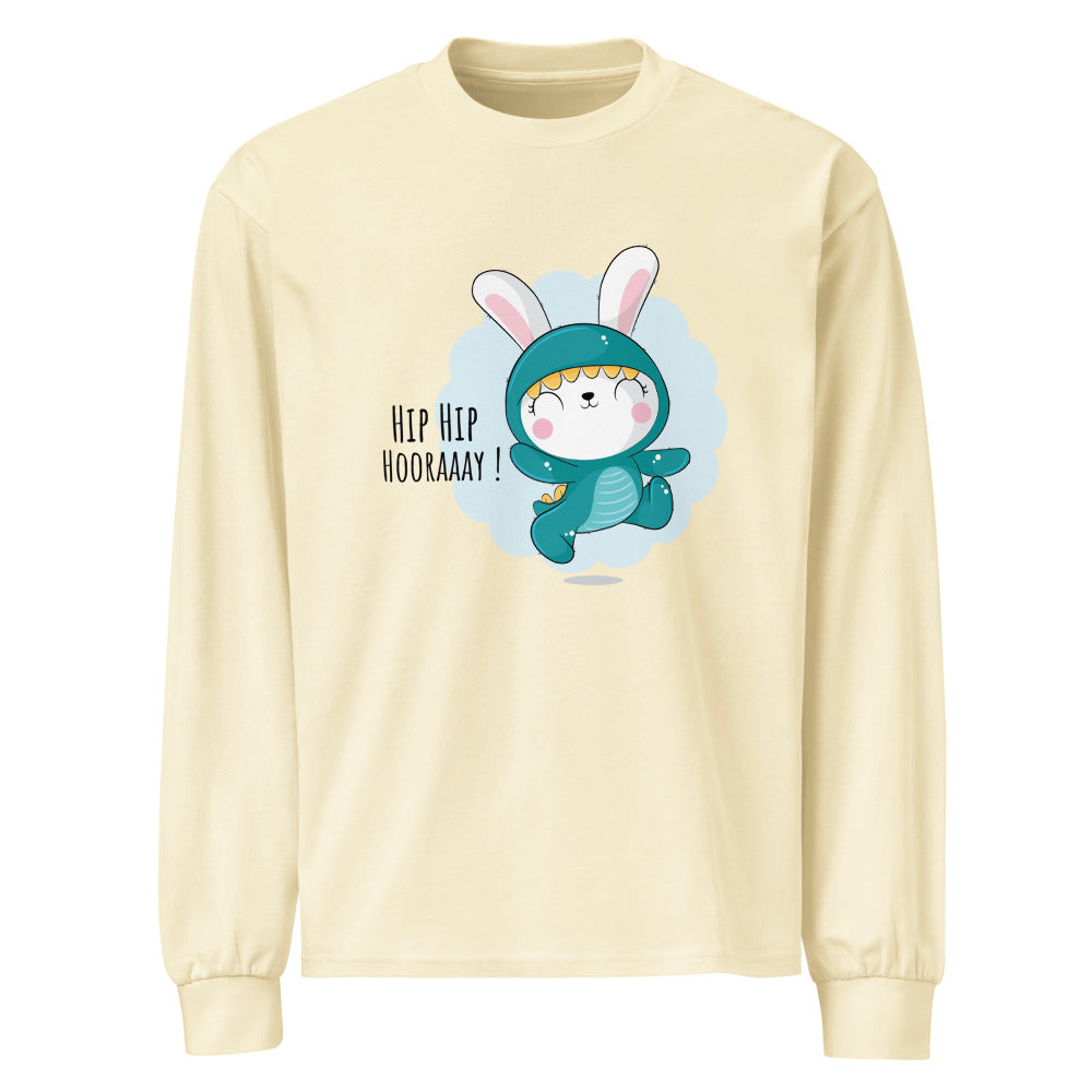 Green rabbit - HIP HIP HOORAAAY | Unisex Premium Heavyweight Long Sleeve Shirt | AS Colour 5081