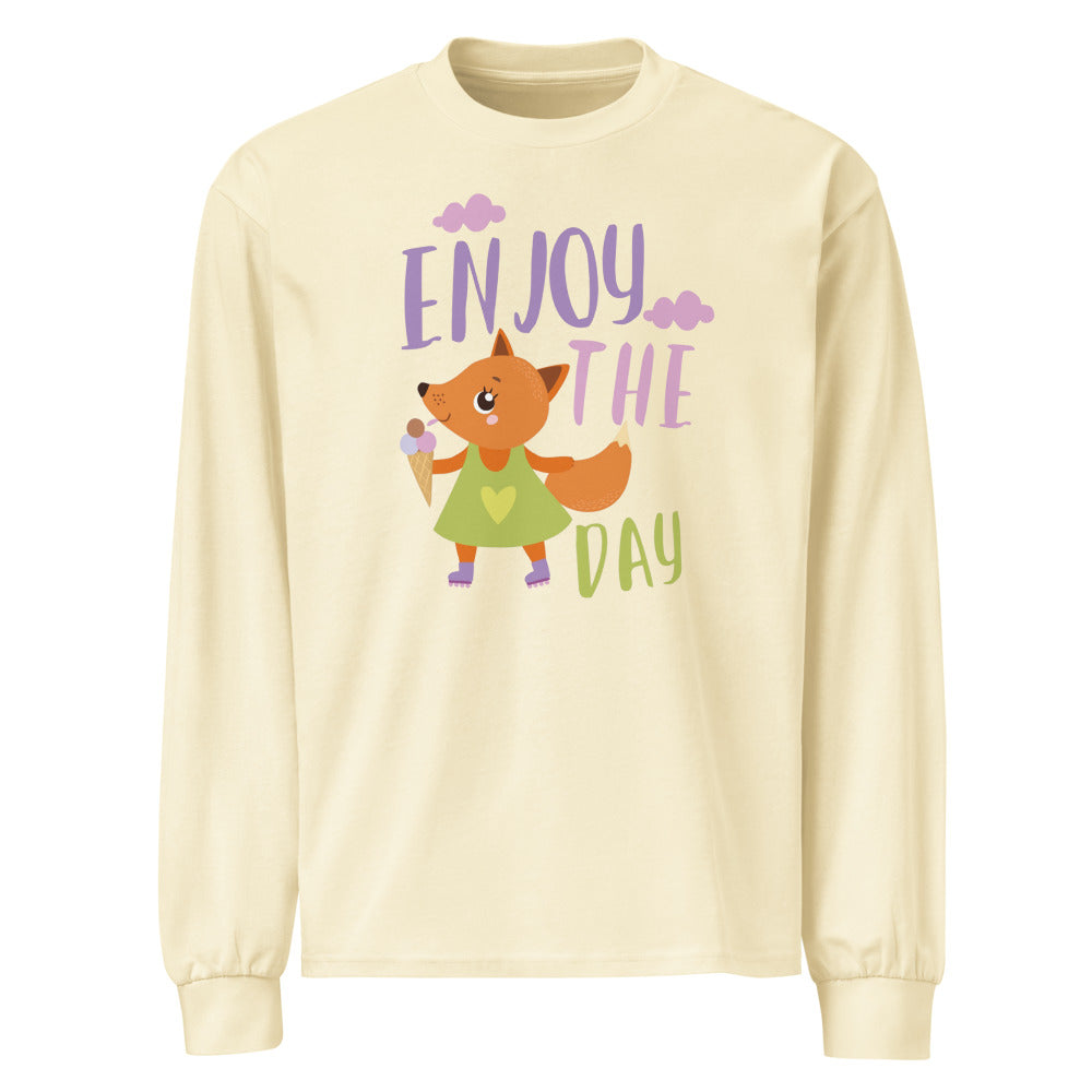 Orange fox - Ẹnoy the day | Unisex Premium Heavyweight Long Sleeve Shirt | AS Colour 5081