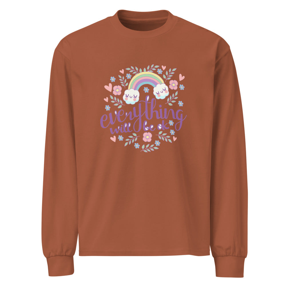 Rainbow - Everything will be ok | Unisex Premium Heavyweight Long Sleeve Shirt | AS Colour 5081