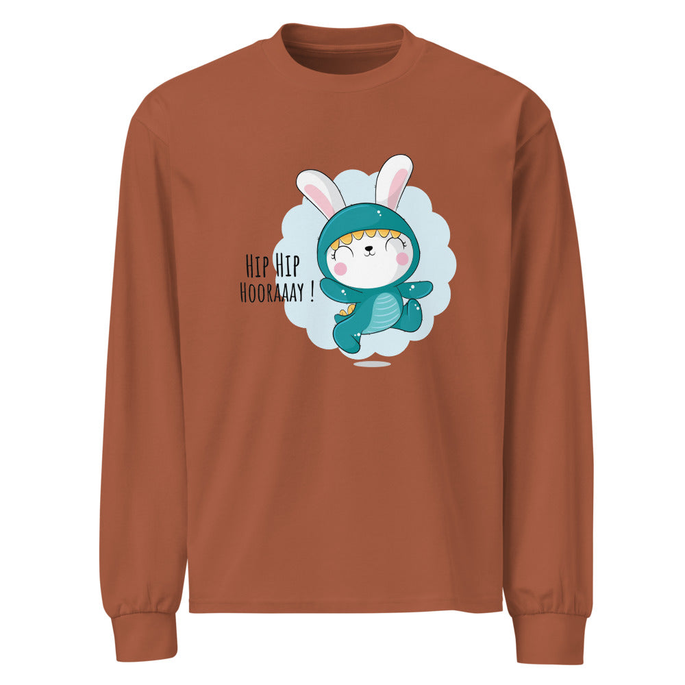Green rabbit - HIP HIP HOORAAAY | Unisex Premium Heavyweight Long Sleeve Shirt | AS Colour 5081