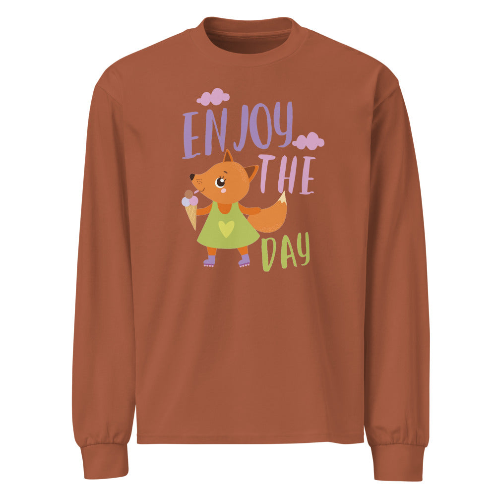 Orange fox - Ẹnoy the day | Unisex Premium Heavyweight Long Sleeve Shirt | AS Colour 5081