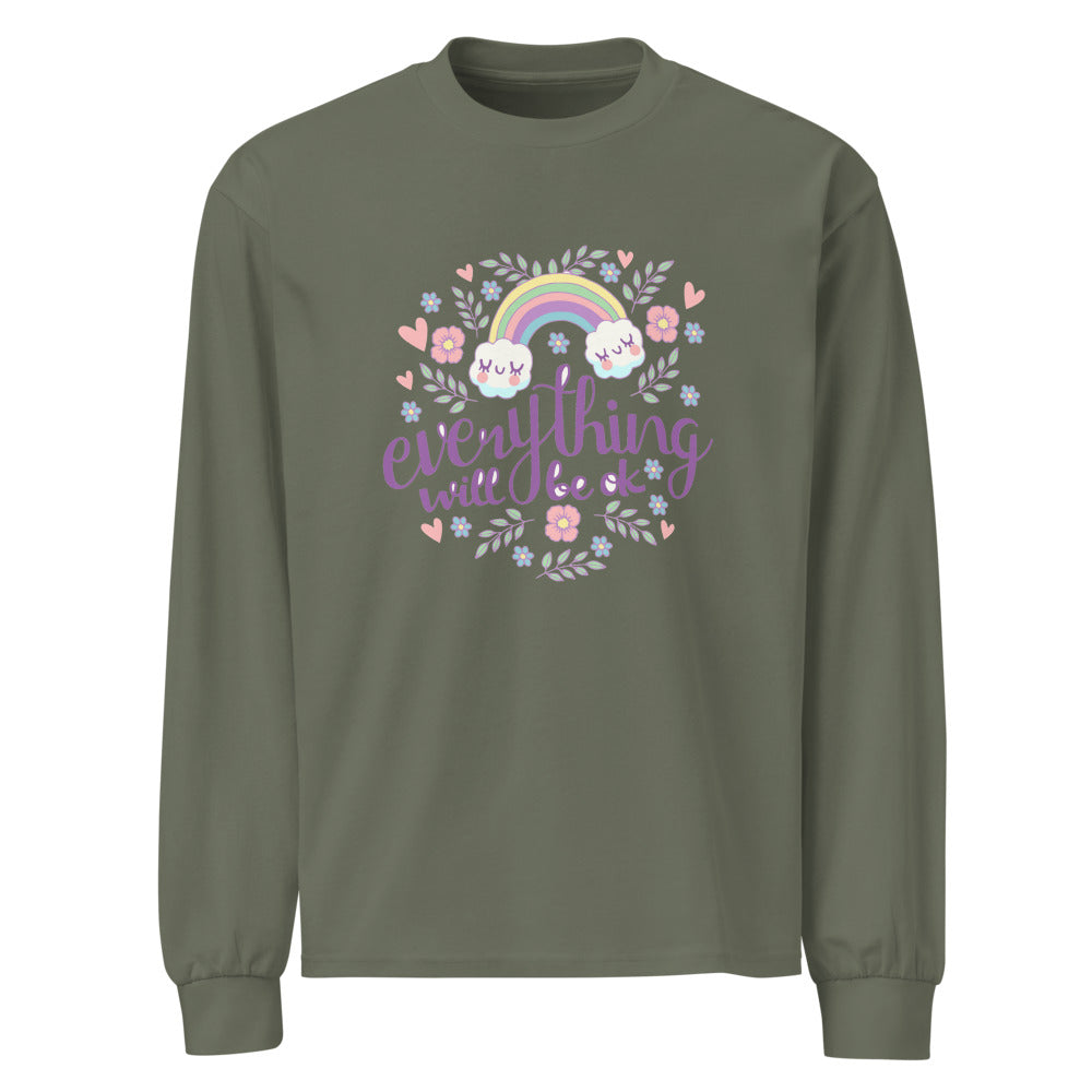 Rainbow - Everything will be ok | Unisex Premium Heavyweight Long Sleeve Shirt | AS Colour 5081