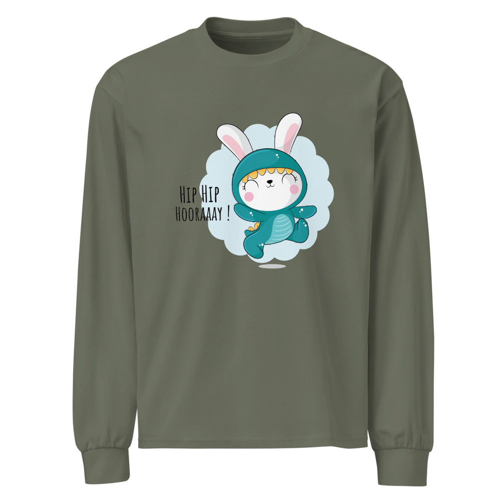 Green rabbit - HIP HIP HOORAAAY | Unisex Premium Heavyweight Long Sleeve Shirt | AS Colour 5081
