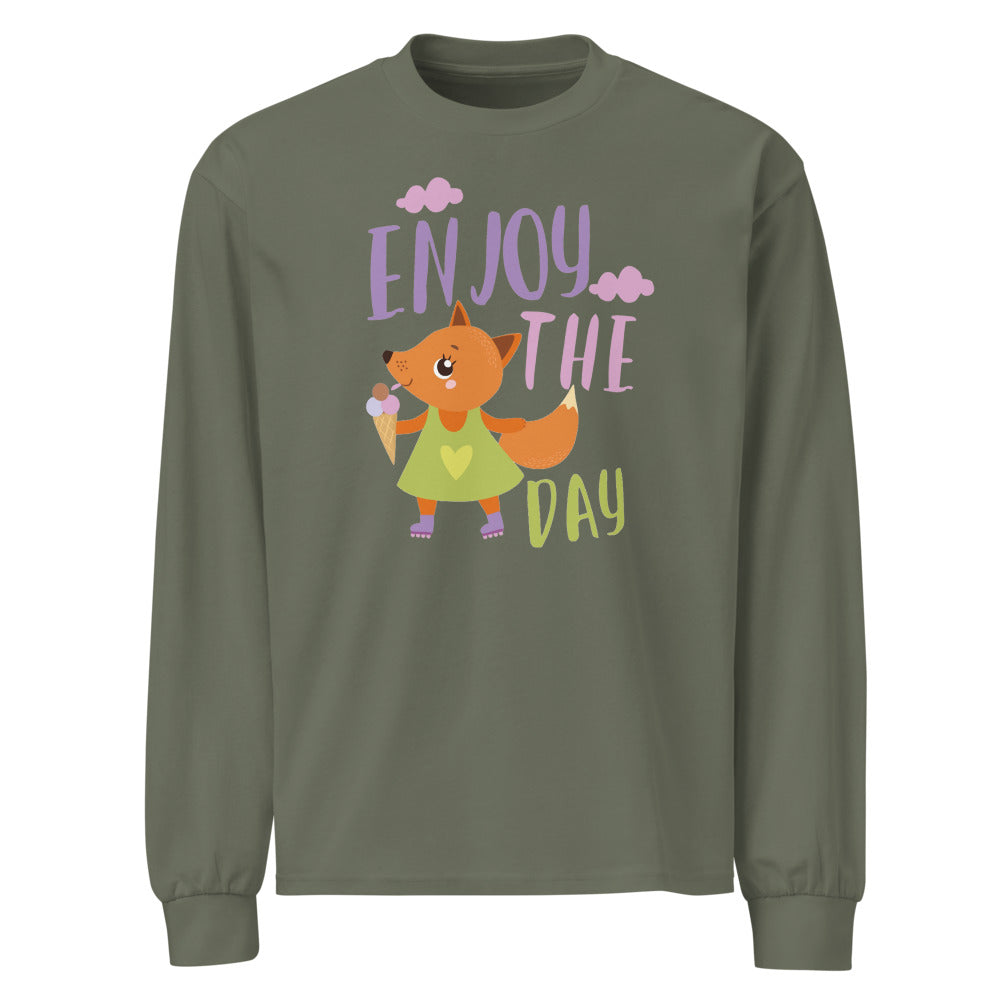 Orange fox - Ẹnoy the day | Unisex Premium Heavyweight Long Sleeve Shirt | AS Colour 5081