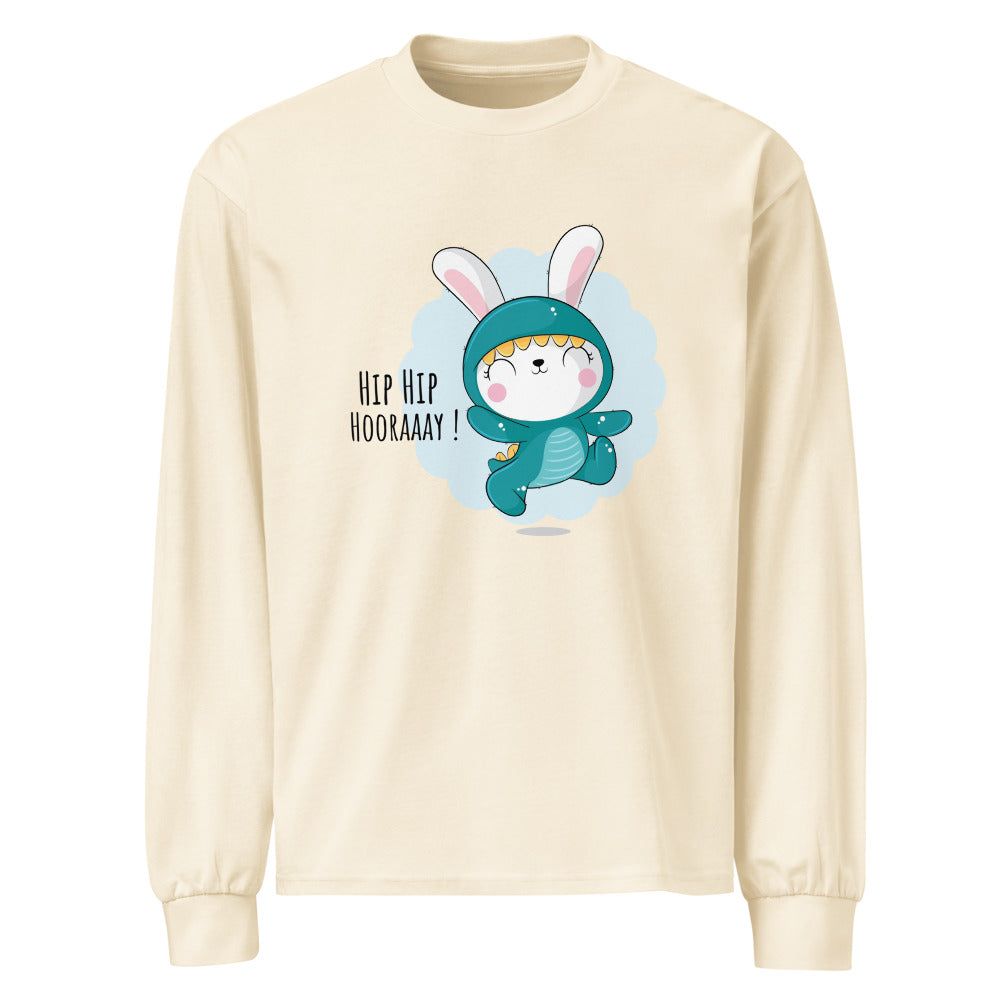 Green rabbit - HIP HIP HOORAAAY | Unisex Premium Heavyweight Long Sleeve Shirt | AS Colour 5081