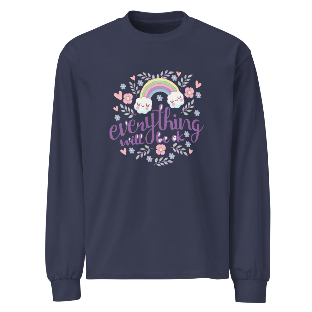 Rainbow - Everything will be ok | Unisex Premium Heavyweight Long Sleeve Shirt | AS Colour 5081