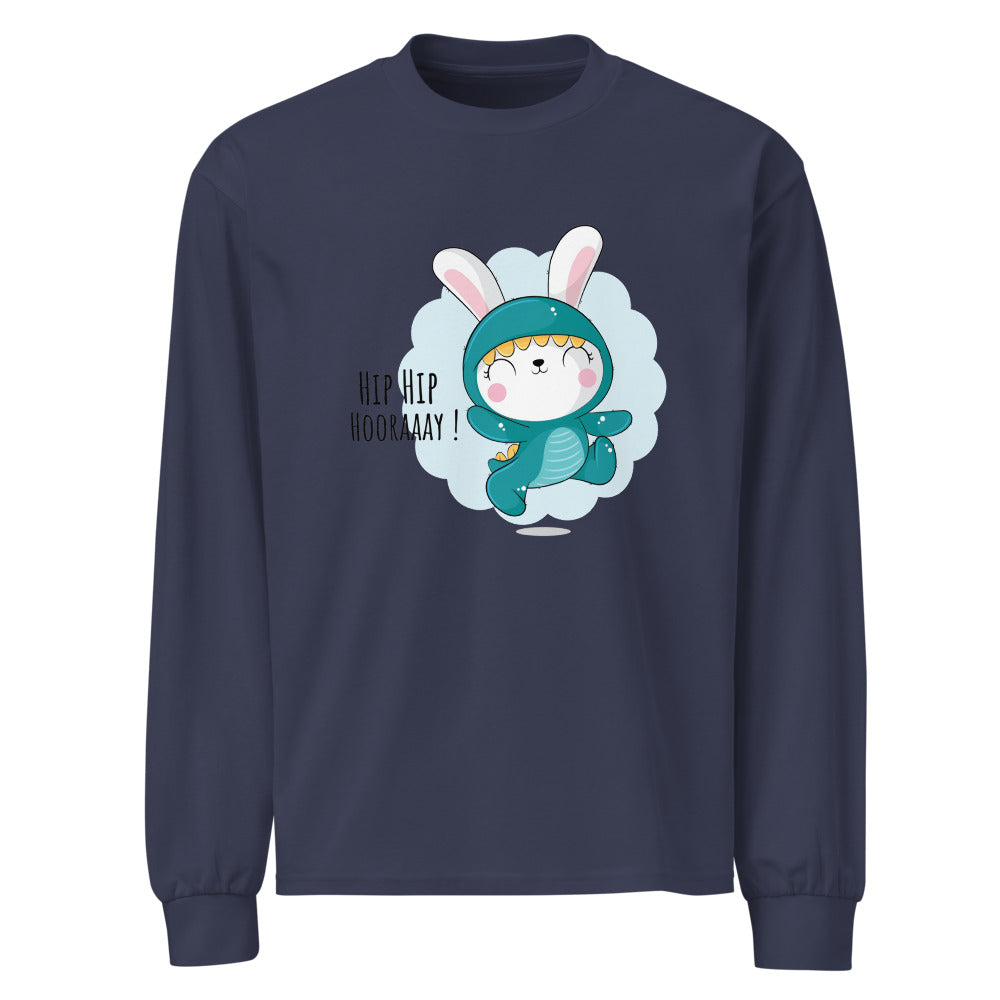 Green rabbit - HIP HIP HOORAAAY | Unisex Premium Heavyweight Long Sleeve Shirt | AS Colour 5081