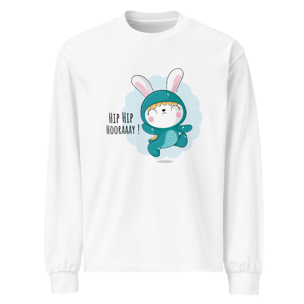 Green rabbit - HIP HIP HOORAAAY | Unisex Premium Heavyweight Long Sleeve Shirt | AS Colour 5081