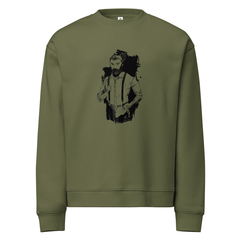 Black & White bearded man suit | Unisex Relax Crew Neck Sweatshirt | AS Colour 5160