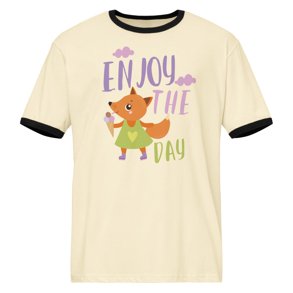 Orange fox - Ẹnoy the day | Unisex Ringer T-Shirt | Next Level 3604