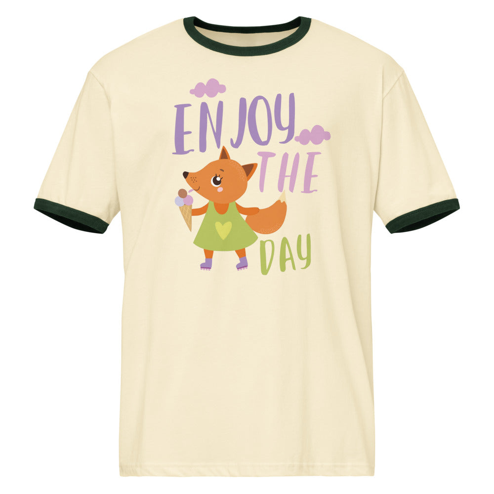Orange fox - Ẹnoy the day | Unisex Ringer T-Shirt | Next Level 3604