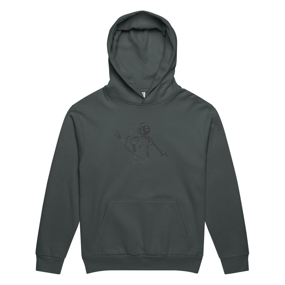 Black & white space travel man | Unisex Urban Hoodie Garment Dyed | Lane Seven LS16001GD