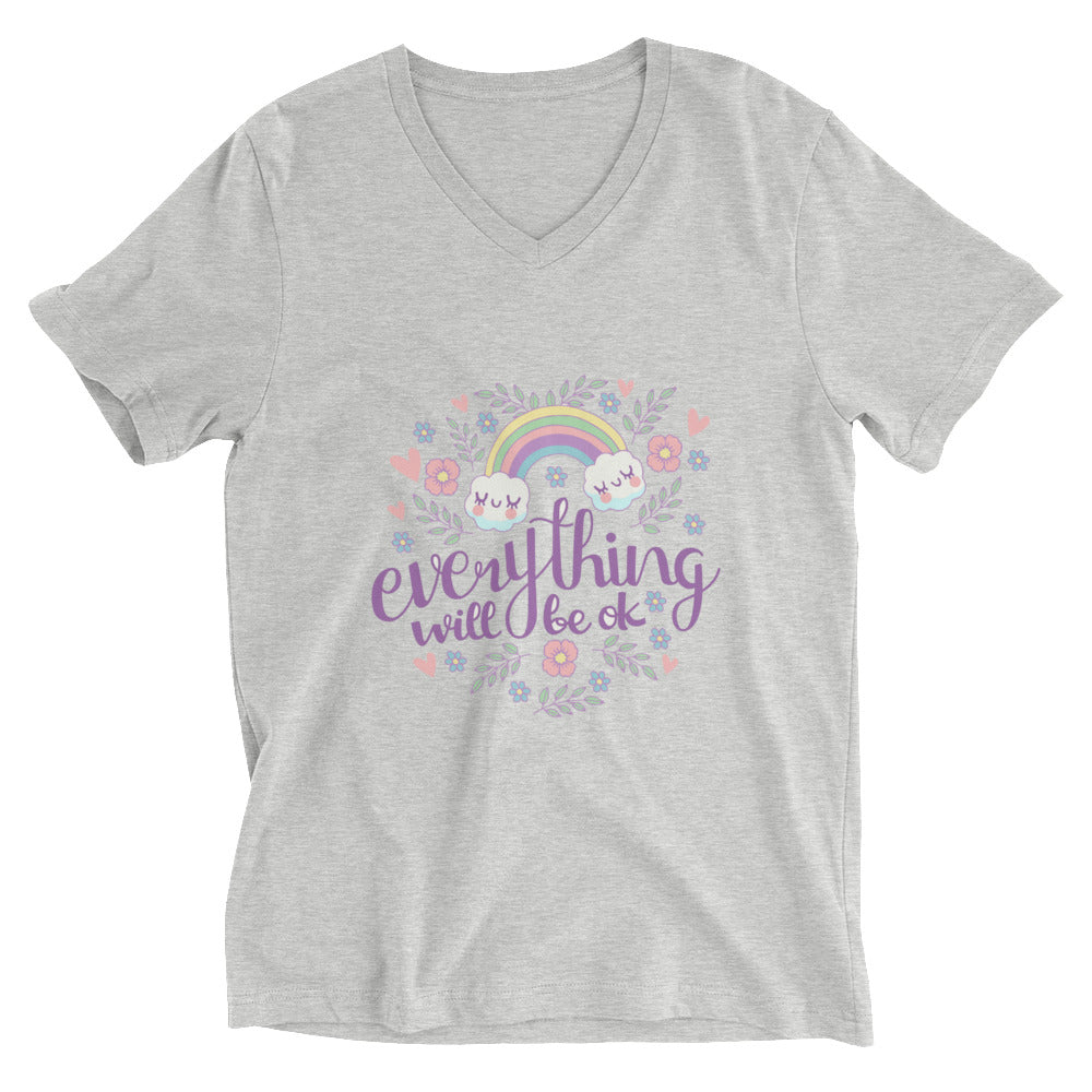 Rainbow - Everything will be ok | Unisex V-Neck Tee | Bella + Canvas 3005