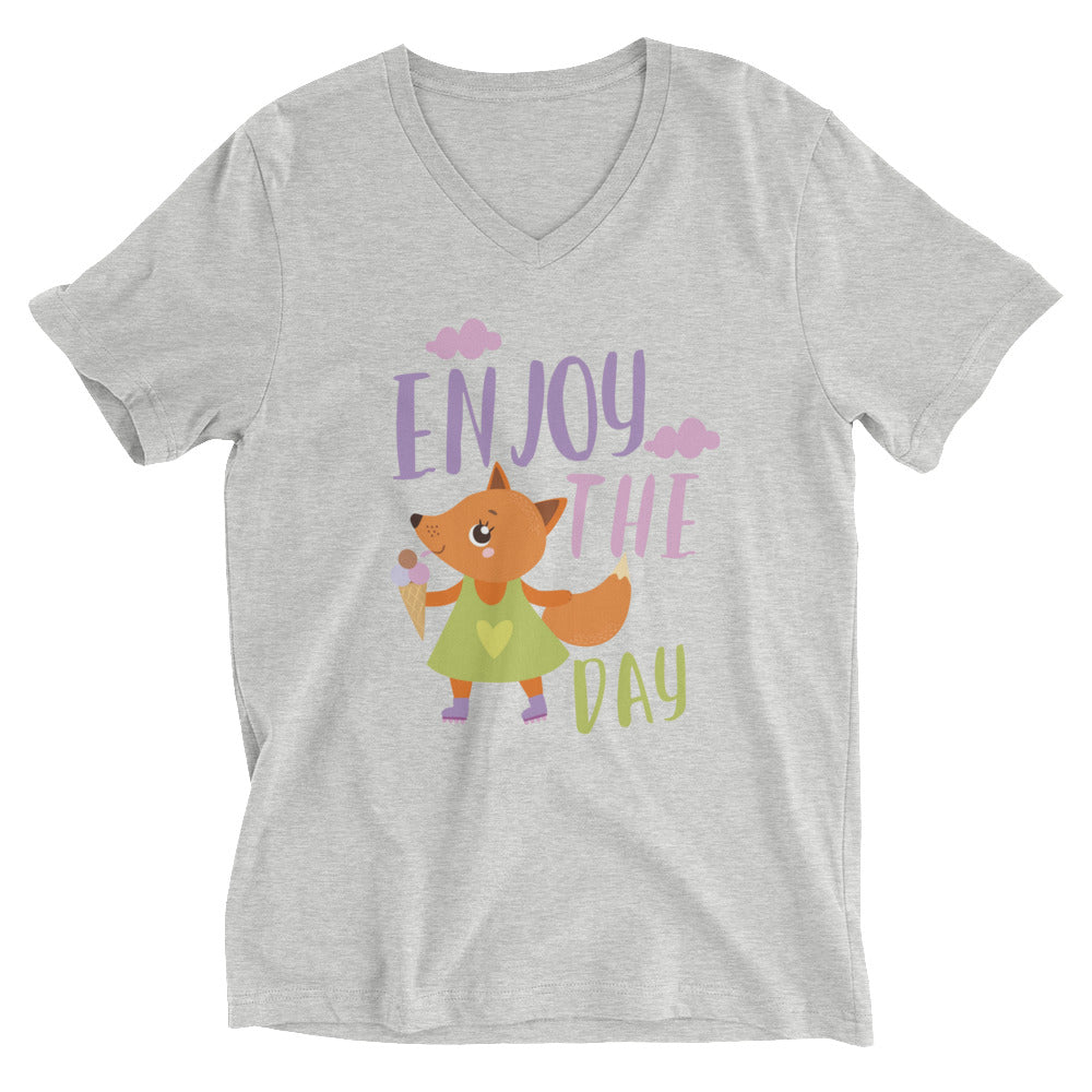 Orange fox - Ẹnoy the day | Unisex V-Neck Tee | Bella + Canvas 3005