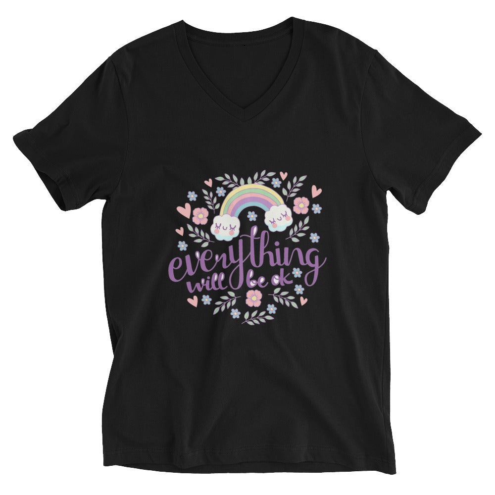 Rainbow - Everything will be ok | Unisex V-Neck Tee | Bella + Canvas 3005