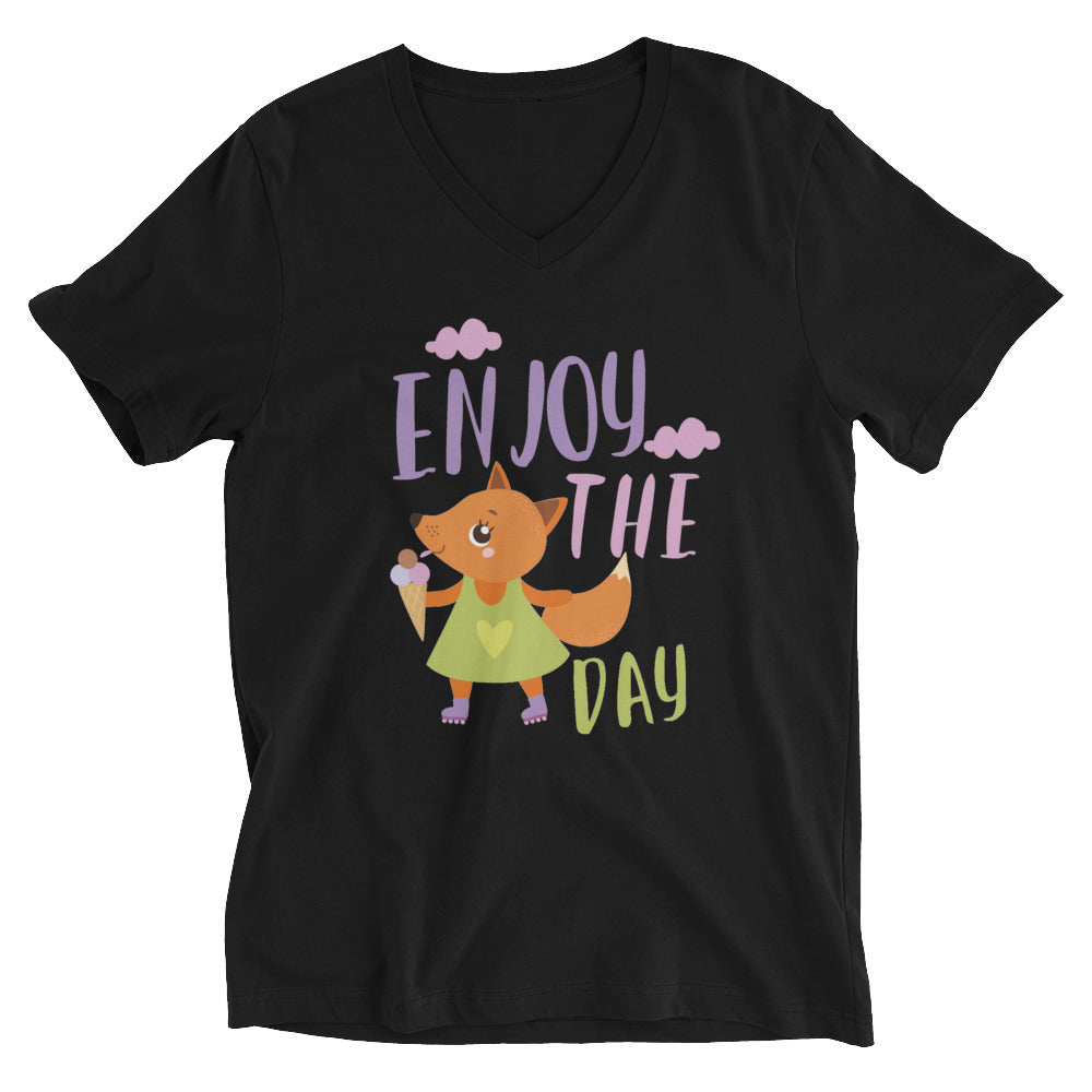Orange fox - Ẹnoy the day | Unisex V-Neck Tee | Bella + Canvas 3005