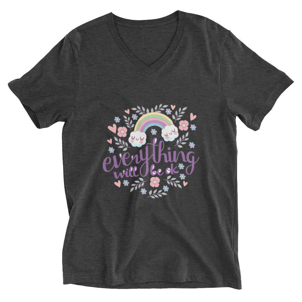 Rainbow - Everything will be ok | Unisex V-Neck Tee | Bella + Canvas 3005