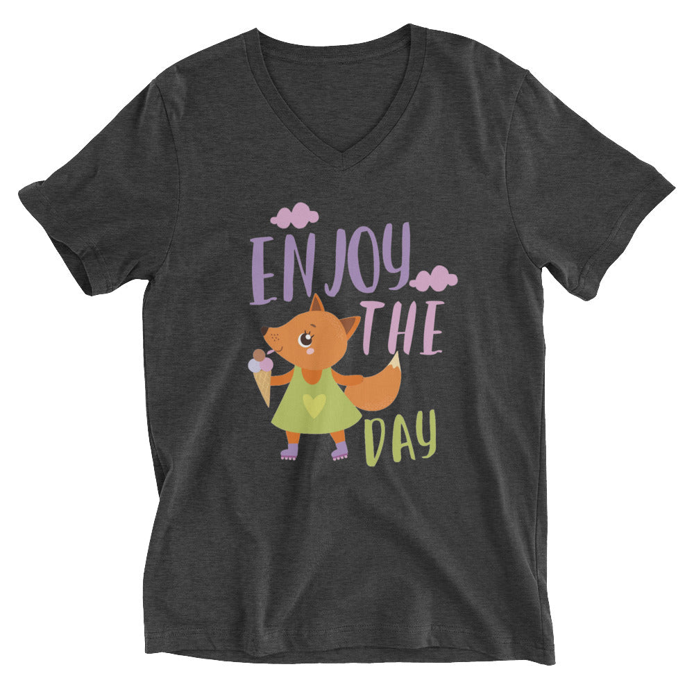 Orange fox - Ẹnoy the day | Unisex V-Neck Tee | Bella + Canvas 3005