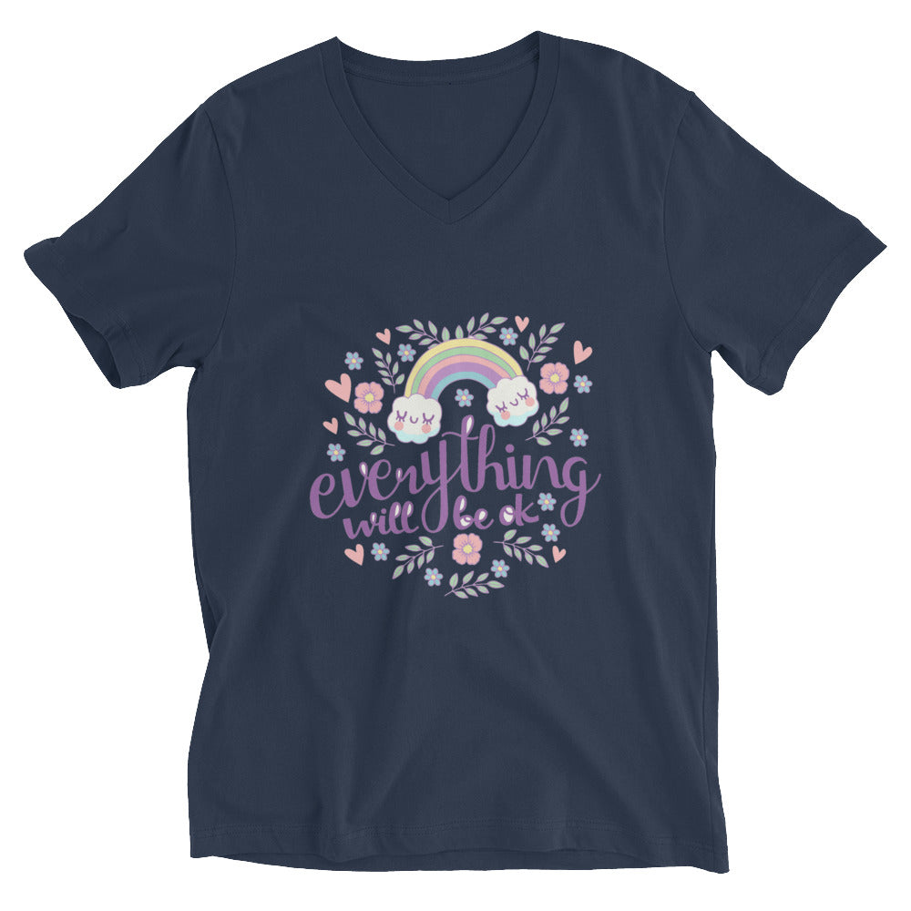 Rainbow - Everything will be ok | Unisex V-Neck Tee | Bella + Canvas 3005