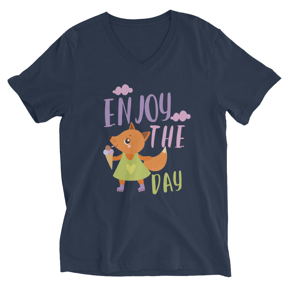Orange fox - Ẹnoy the day | Unisex V-Neck Tee | Bella + Canvas 3005