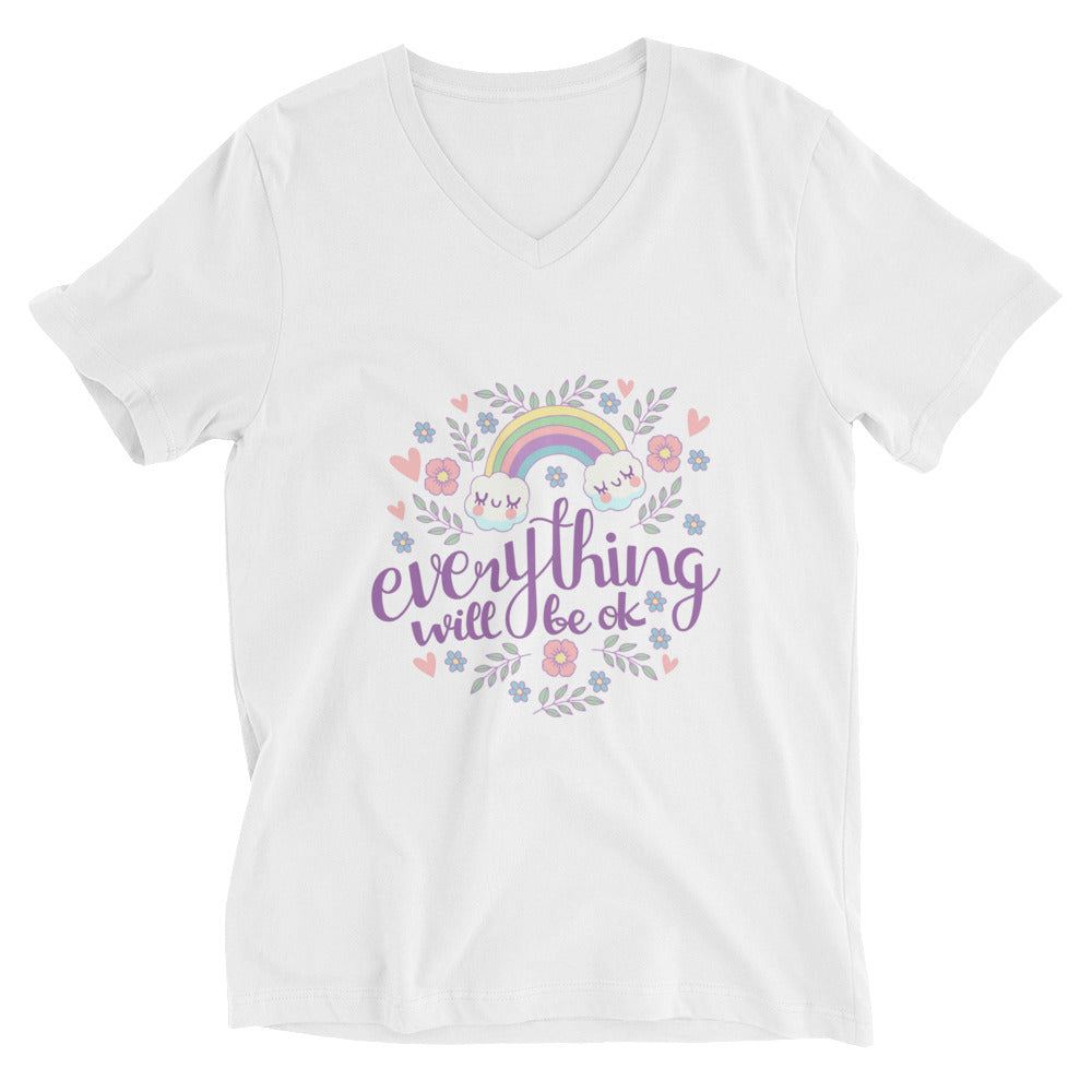 Rainbow - Everything will be ok | Unisex V-Neck Tee | Bella + Canvas 3005