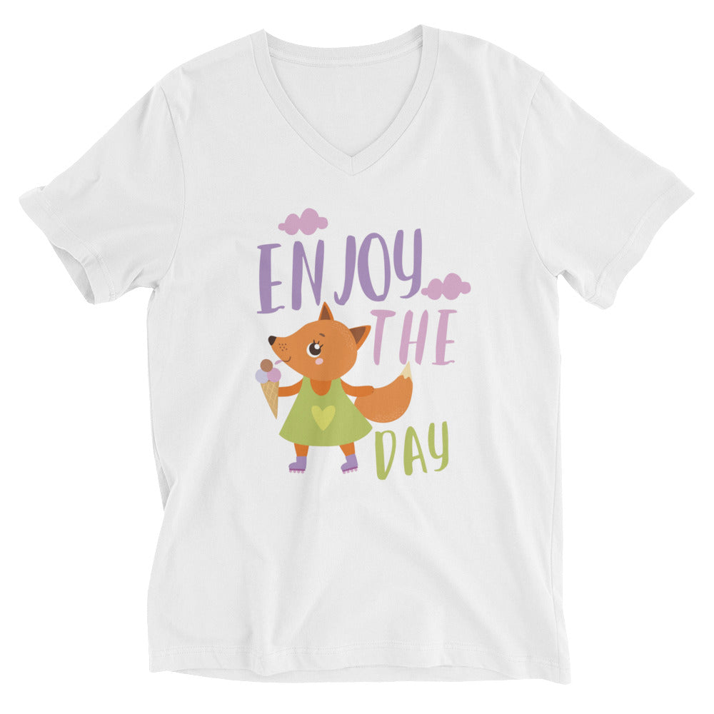 Orange fox - Ẹnoy the day | Unisex V-Neck Tee | Bella + Canvas 3005