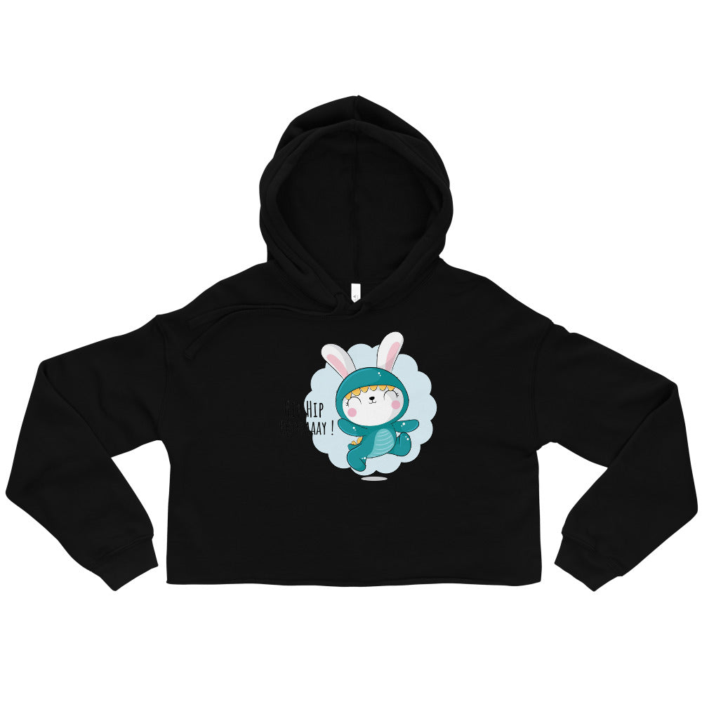 Green rabbit - HIP HIP HOORAAAY | Women's Cropped Hoodie | Bella + Canvas 7502