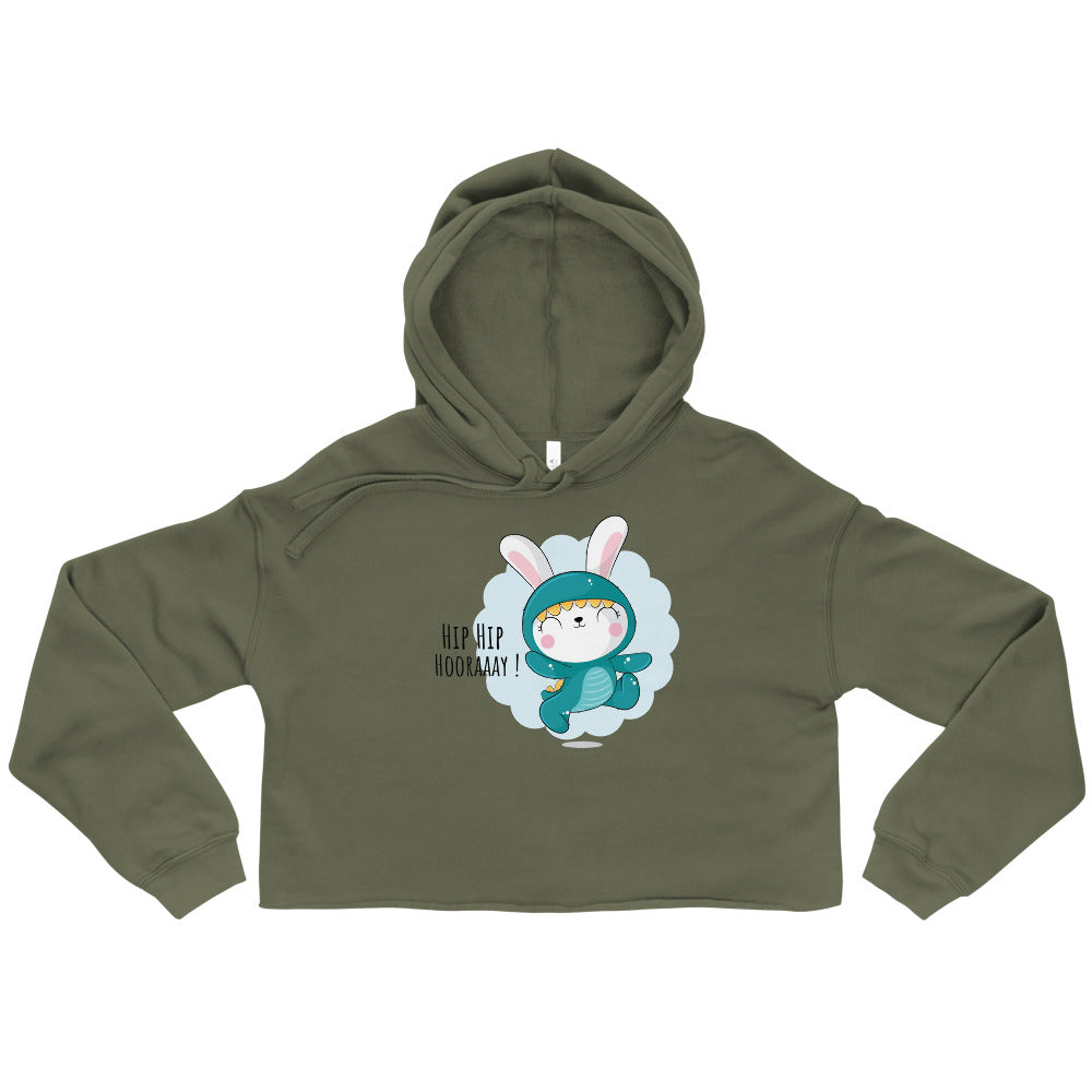 Green rabbit - HIP HIP HOORAAAY | Women's Cropped Hoodie | Bella + Canvas 7502