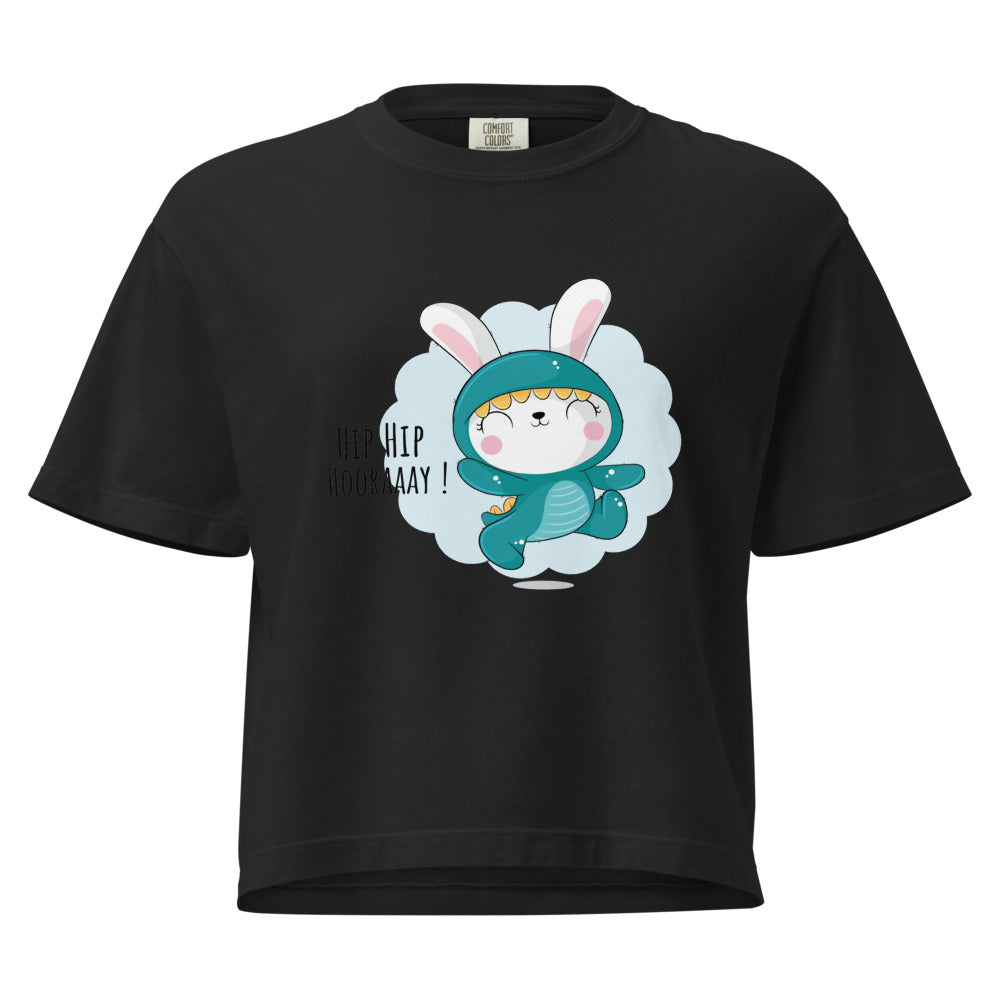 Green rabbit - HIP HIP HOORAAAY | Women's Heavyweight Boxy T-Shirt | Comfort Colors 3023CL