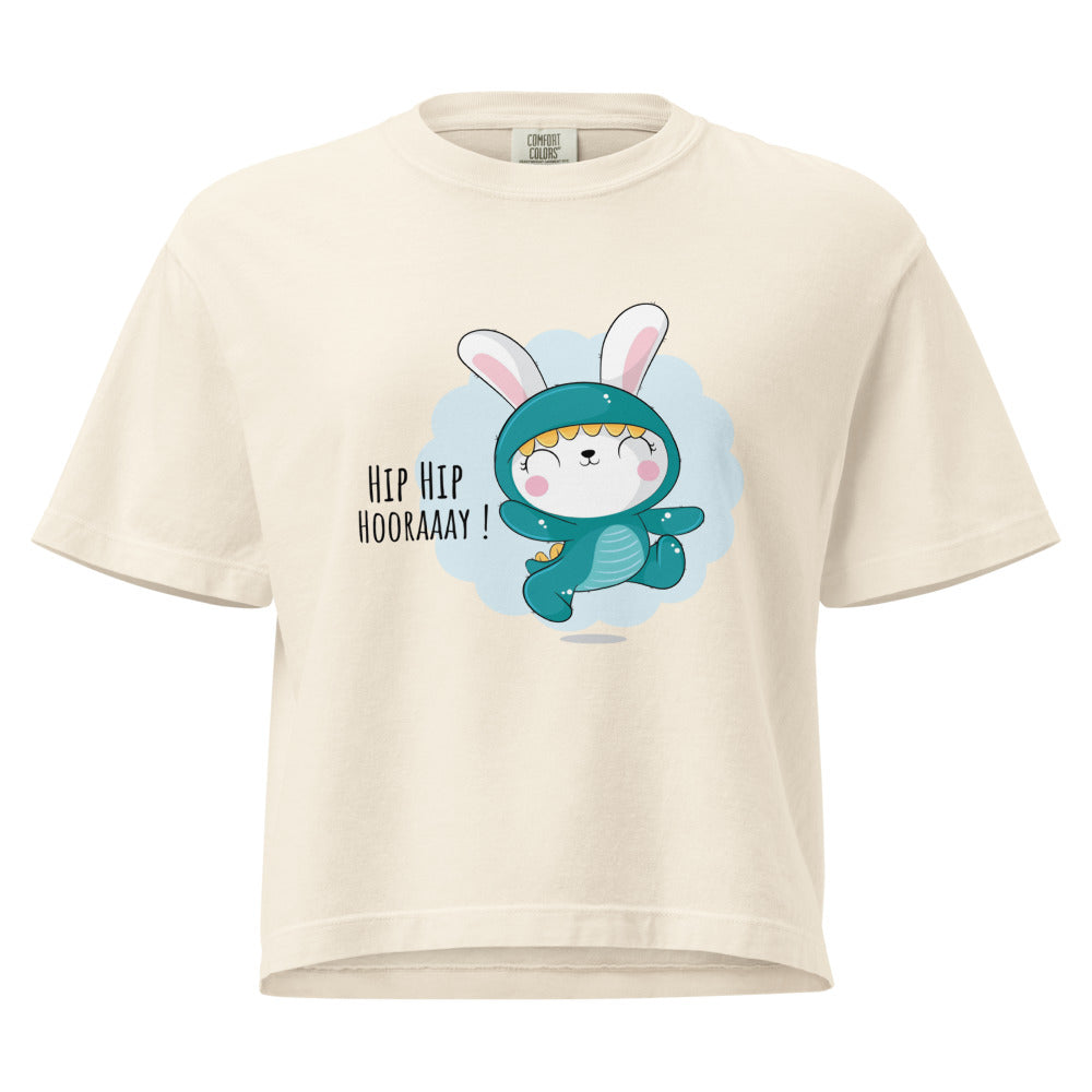 Green rabbit - HIP HIP HOORAAAY | Women's Heavyweight Boxy T-Shirt | Comfort Colors 3023CL