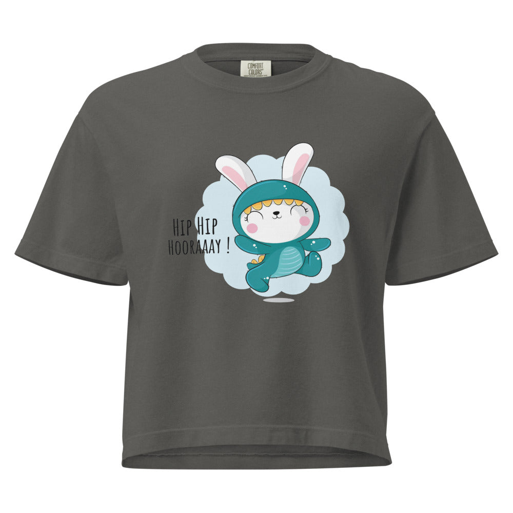 Green rabbit - HIP HIP HOORAAAY | Women's Heavyweight Boxy T-Shirt | Comfort Colors 3023CL