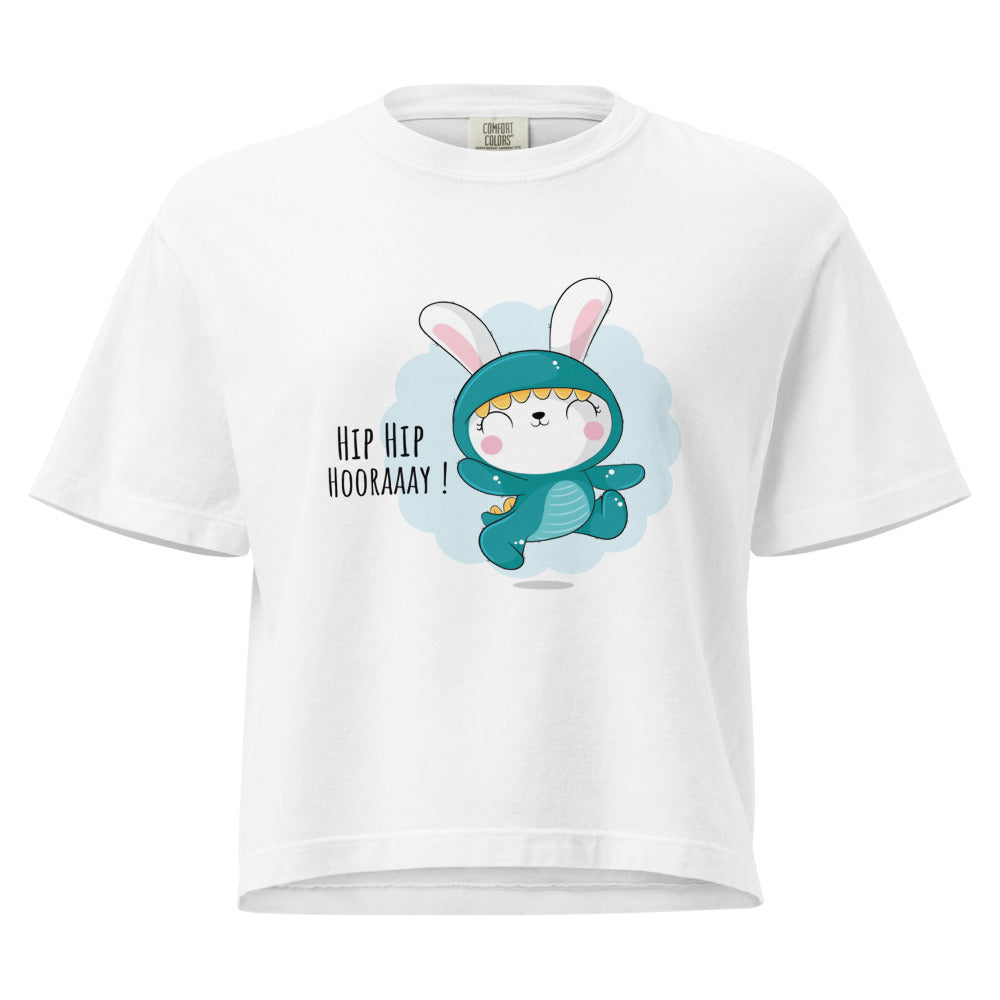 Green rabbit - HIP HIP HOORAAAY | Women's Heavyweight Boxy T-Shirt | Comfort Colors 3023CL
