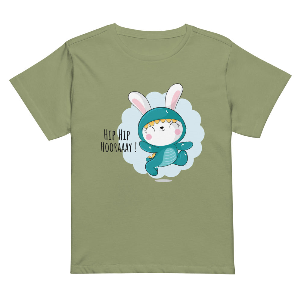 Green rabbit - HIP HIP HOORAAAY | Women's High-Waisted Tee | Cotton Heritage OW1086