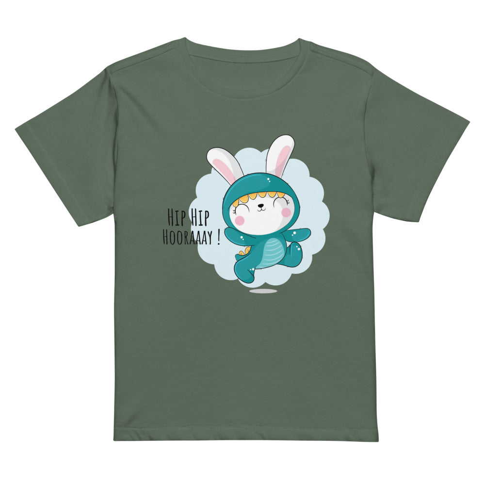 Green rabbit - HIP HIP HOORAAAY | Women's High-Waisted Tee | Cotton Heritage OW1086