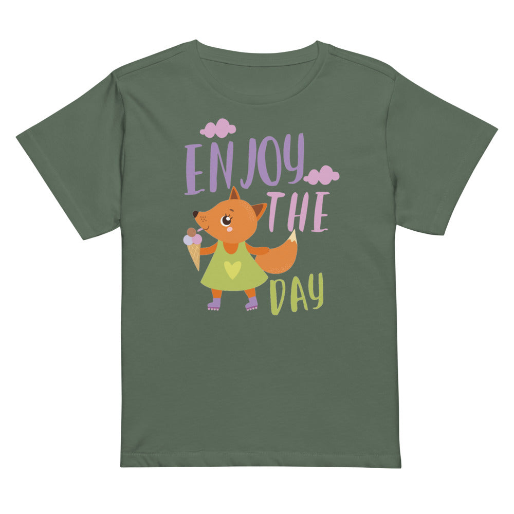 Orange fox - Ẹnoy the day | Women's High-Waisted Tee | Cotton Heritage OW1086