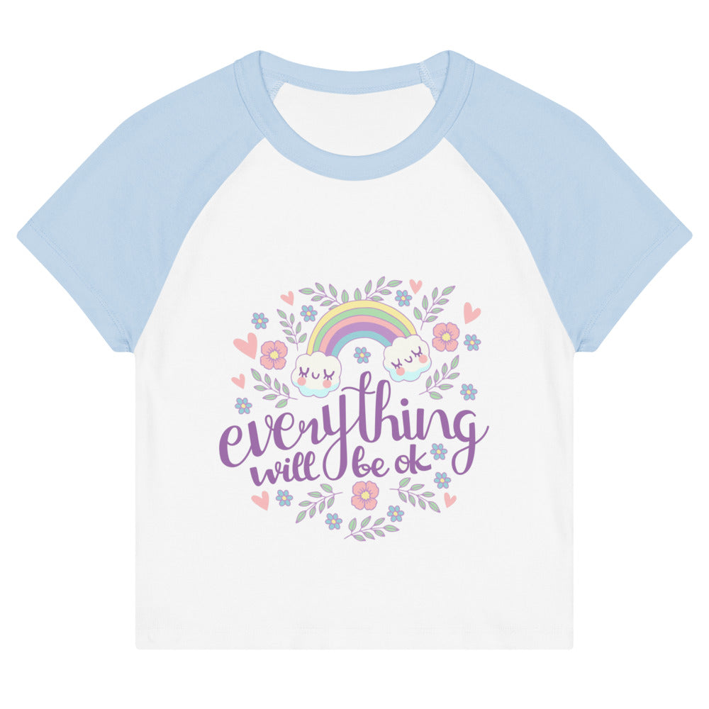 Rainbow - Everything will be ok | Women's Micro Rib Raglan Baby Tee | Bella + Canvas 1201
