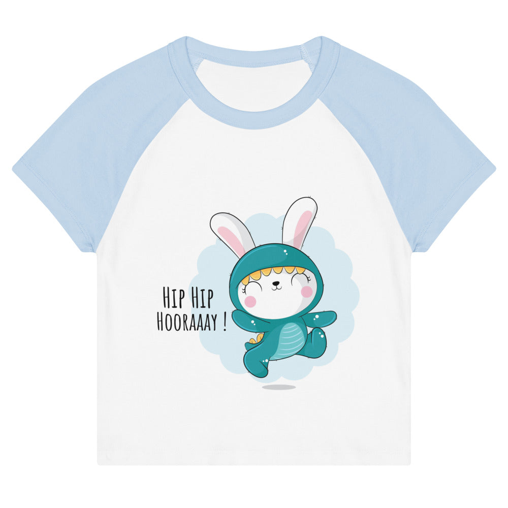 Green rabbit - HIP HIP HOORAAAY | Women's Micro Rib Raglan Baby Tee | Bella + Canvas 1201