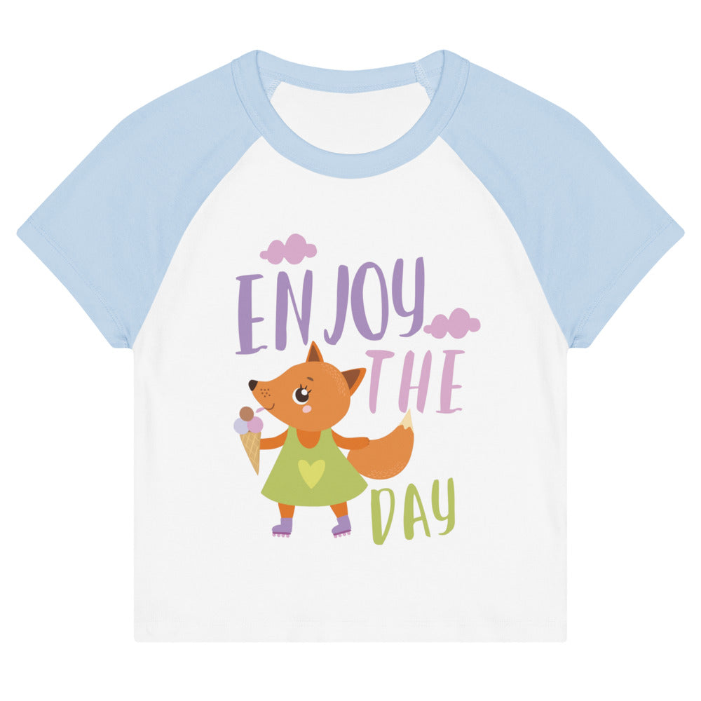 Orange fox - Ẹnoy the day | Women's Micro Rib Raglan Baby Tee | Bella + Canvas 1201