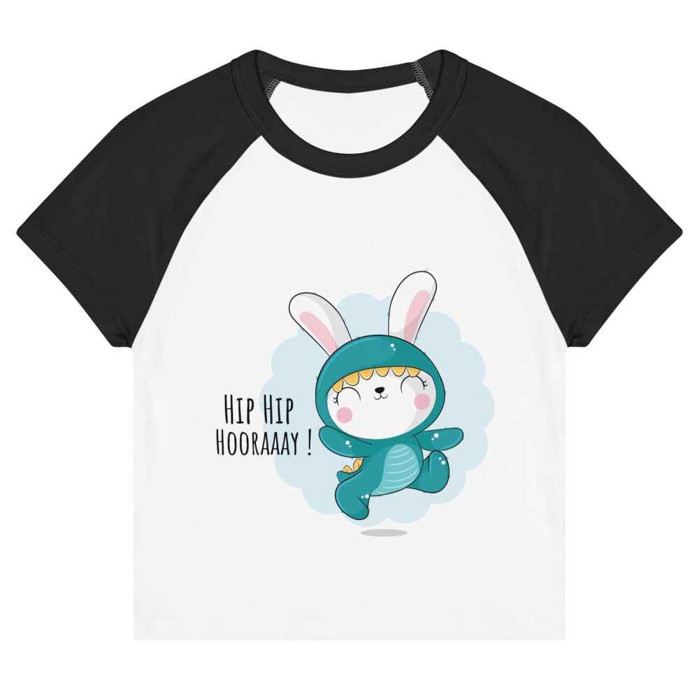 Green rabbit - HIP HIP HOORAAAY | Women's Micro Rib Raglan Baby Tee | Bella + Canvas 1201