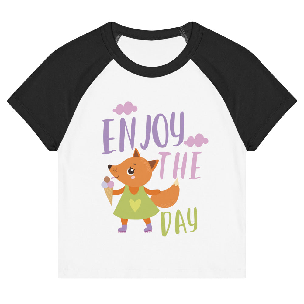 Orange fox - Ẹnoy the day | Women's Micro Rib Raglan Baby Tee | Bella + Canvas 1201