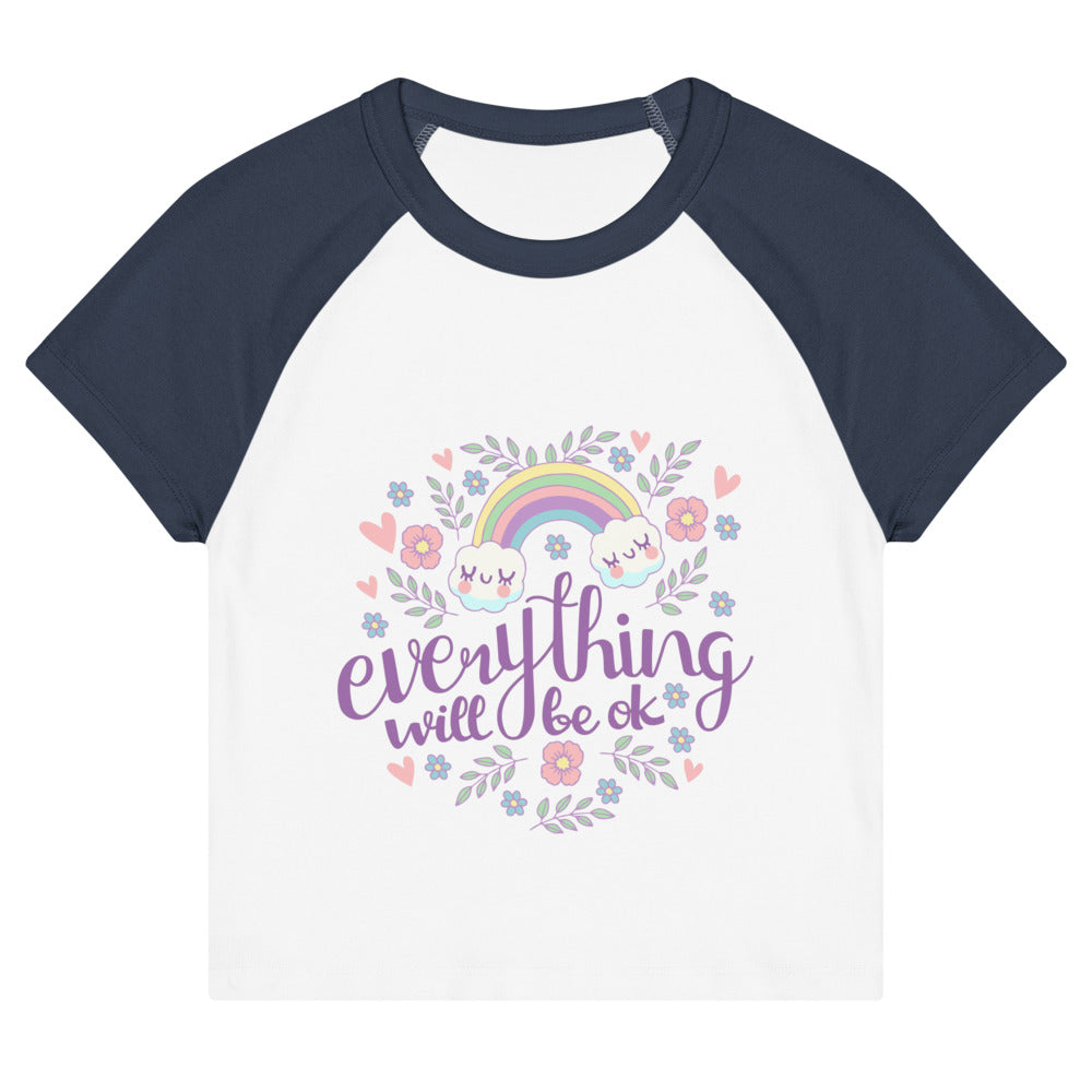Rainbow - Everything will be ok | Women's Micro Rib Raglan Baby Tee | Bella + Canvas 1201
