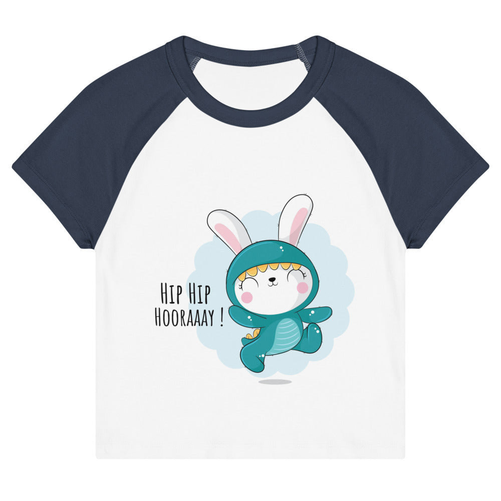 Green rabbit - HIP HIP HOORAAAY | Women's Micro Rib Raglan Baby Tee | Bella + Canvas 1201