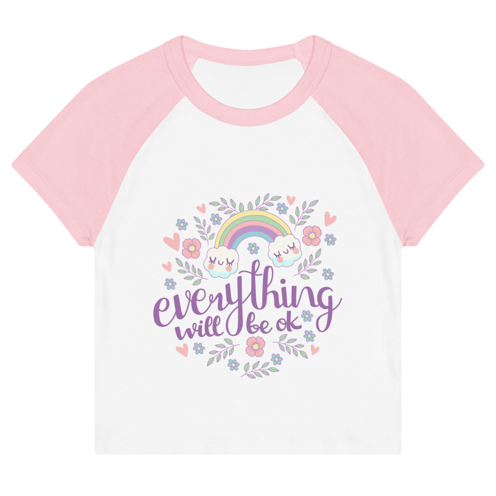 Rainbow - Everything will be ok | Women's Micro Rib Raglan Baby Tee | Bella + Canvas 1201