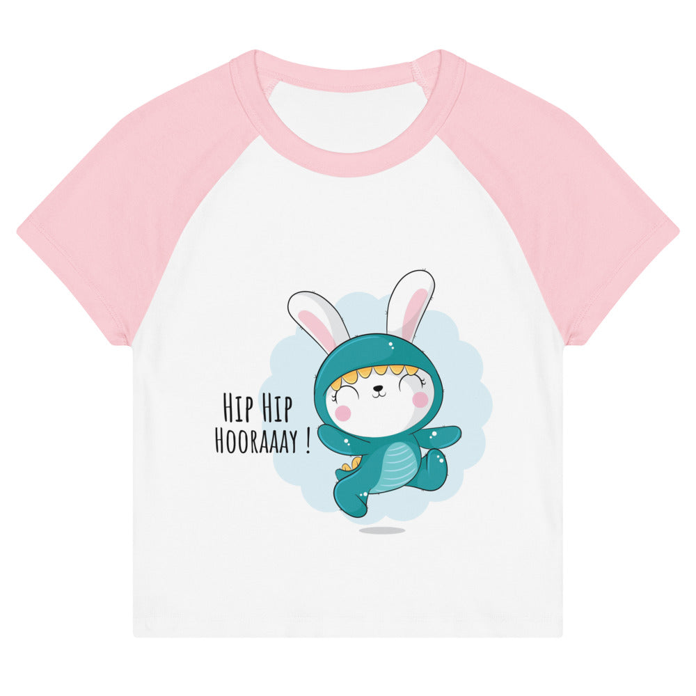 Green rabbit - HIP HIP HOORAAAY | Women's Micro Rib Raglan Baby Tee | Bella + Canvas 1201