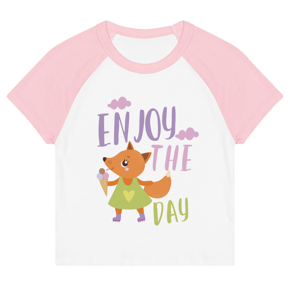 Orange fox - Ẹnoy the day | Women's Micro Rib Raglan Baby Tee | Bella + Canvas 1201