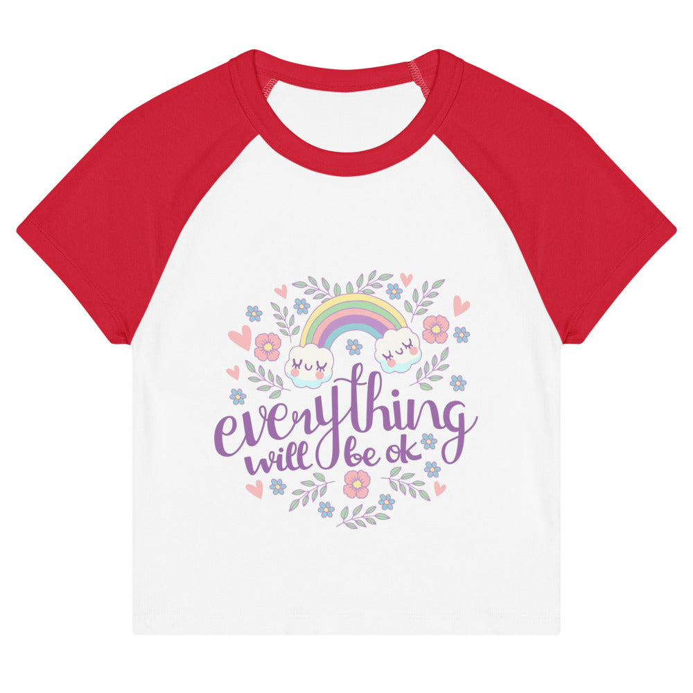 Rainbow - Everything will be ok | Women's Micro Rib Raglan Baby Tee | Bella + Canvas 1201
