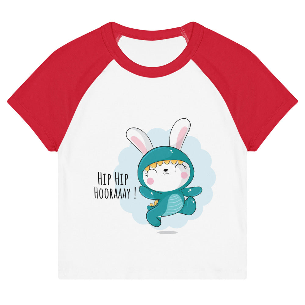 Green rabbit - HIP HIP HOORAAAY | Women's Micro Rib Raglan Baby Tee | Bella + Canvas 1201